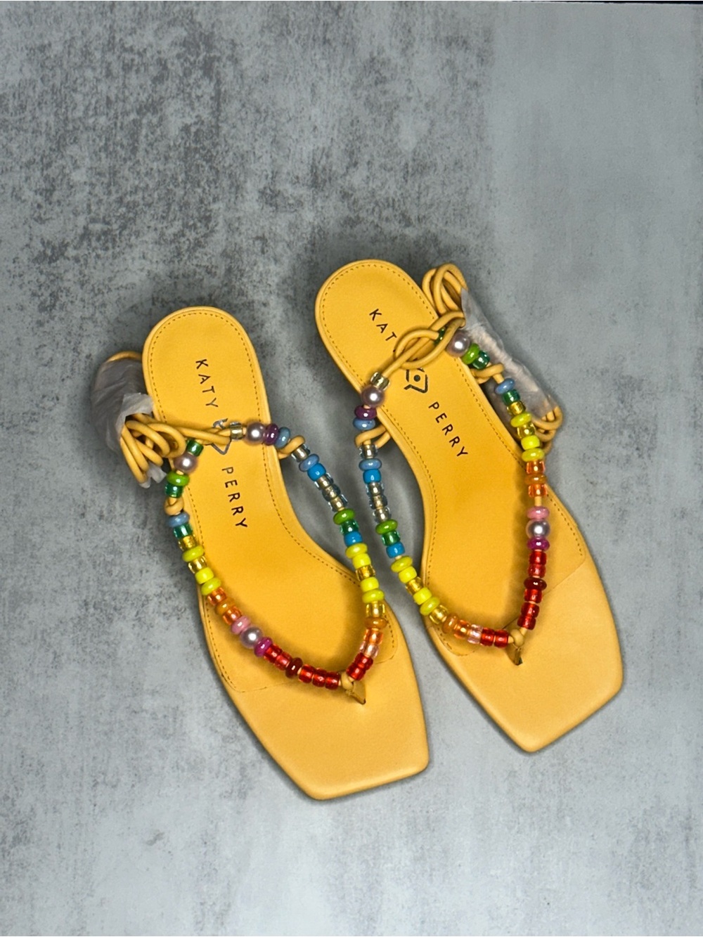 Katy Perry Collections Yellow Beaded T-Strap Flat Sandals